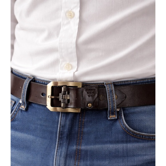 Bison Denim Other - Bison Denim Mens Dark Brown 100% Leather‎ Belt Brass Roller Buckle Size 46 115cm